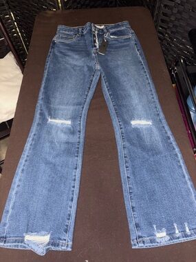 Tractr High-Rise Blue Distressed Flare Jeans Size 18